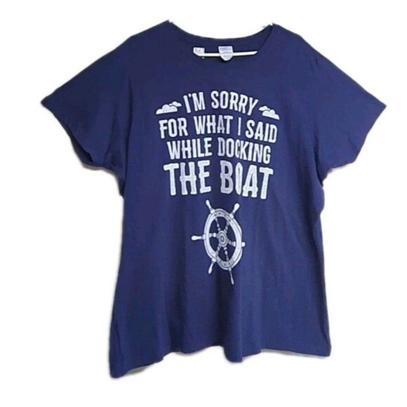 Sorry for What I Said While Docking Boat Shirt Women 3XL Humor Crew Navy Blue - Picture 1 of 7